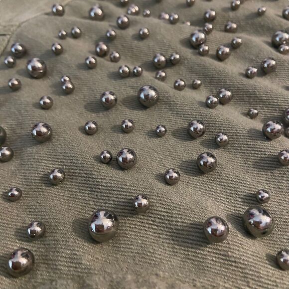 Sunset + Spring Embellished Oversized Distressed Denim Jacket Size XS Green - Picture 6 of 11